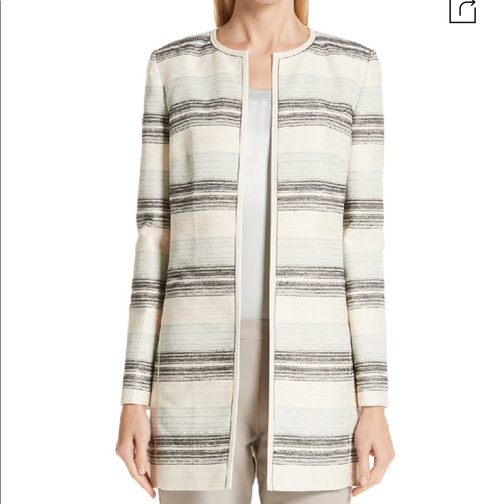 Lafayette 148 Striped Open Jacket In Raffia Multi